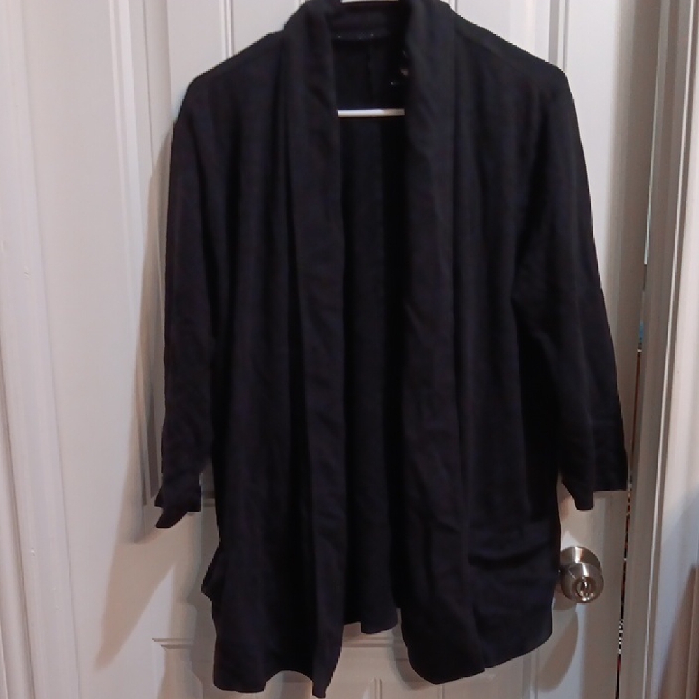New York & Company Large Women's Black Open Flyaway Cardigan 3/4 Sleeve